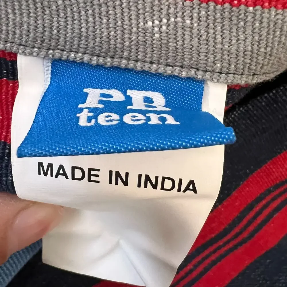 Pottery Barn Teen Standard Pillow Sham 100% Cotton Blue Red Striped